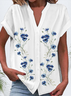 Women's Short Sleeve Shirt Summer White Floral Buckle V Neck Daily Going Out Casual Top