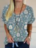 Floral Loose Linen Blend Casual Blouse