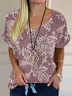 Casual Floral Linen Blend Blouse