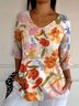 Floral Casual V Neck T-Shirt