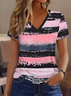Women's Striped Print Casual V-Neck Short Sleeve T-Shirt