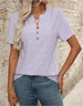 Women's short-sleeved T-shirt summer light purple pure cotton V-neck hollow daily out casual top