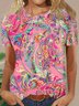 Crew Neck Paisley Casual Loose T-Shirt