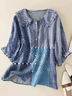 Women's Polka Dot Stripe Stitching Print Casual Peter Pan Collar Shirt