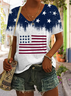 Casual V Neck America Flag T-Shirt