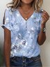 Print Casual V Neck Short Sleeve T-Shirt