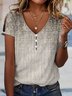 Print Casual V Neck Short Sleeve T-Shirt
