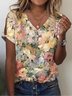 Print Casual V Neck Short Sleeve T-Shirt