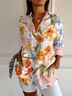 Women's Long Sleeve Shirt Spring/Fall As Picture Floral Buckle Shirt Collar Daily Going Out Casual Top