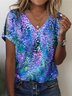 Print Casual V Neck Short Sleeve T-Shirt