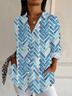 Women's Long Sleeve Shirt Spring/Fall Blue Geometric Buckle Shirt Collar Daily Going Out Casual Top
