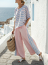 Striped T-shirt Linen Blend Loose Casual Two Piece Set