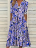 Women's Short Sleeve Summer Purple Floral Printing V Neck Daily Going Out Casual Maxi H-Line Fit & Flare Dress Dress