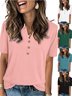 Women's Short Sleeve T-shirt Summer Lake Blue Plain Cotton V Neck Daily Going Out Casual Top