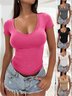 Women's Short Sleeve T-shirt Summer Black Plain Crew Neck Daily Going Out Casual Top
