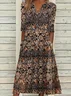 Women's Short Sleeve Summer Brown Floral Printing V Neck Daily Going Out Casual Maxi H-Line Fit & Flare Dress Dress