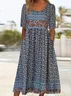 Women's Short Sleeve Summer Purplish blue Floral Printing Crew Neck Daily Going Out Casual Maxi H-Line Shift Dress Dress