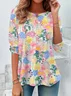 Women's Floral Print Casual Crew Neck Tunic T-Shirt