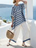 Cotton and linen women's striped suit
