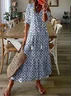 Women Geometric Boho Summer V neck Micro-Elasticity Daily Maxi Half Sleeve Regular Dresses