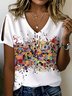 V Neck Gradient Pattern Loose Casual T-Shirt