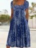 Women's Short Sleeve Summer Purplish blue Floral Printing Crew Neck Daily Going Out Casual Maxi H-Line Shift Dress Dress