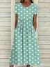 Women's Short Sleeve Summer Green Polka Dots Printing Crew Neck Daily Going Out Casual Maxi H-Line Shift Dress Dress