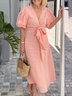 Casual Plain Lace-up V Neck Maxi Dress