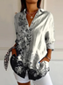 Women's Long Sleeve Shirt Spring/Fall As Picture Floral Buckle Shirt Collar Daily Going Out Casual Top