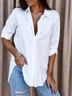 Women's Long Sleeve Shirt Spring/Fall White Plain Buckle Shirt Collar Daily Going Out Casual Top