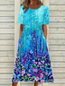 Women's Floral Butterfly Print Casual Crew Neck Dress