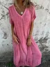 Women's Short Sleeve Summer Pink Plain Split Joint V Neck Daily Going Out Vintage Maxi A-Line Tank Dress