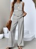 Casual Regular Fit Crew Neck Striped Two-Piece Set With No