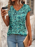 Women's Floral Print Casual V-Neck Short Sleeve T-Shirt