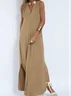 Women's Sleeveless Summer Khaki Plain Split Joint V Neck Daily Going Out Casual Maxi A-Line Fit & Flare Dress Dress