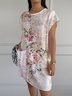 Floral Vintage Crew Neck Loose Dress With No