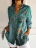 Women's Long Sleeve Shirt Spring/Fall Green Floral Buckle Shirt Collar Daily Going Out Casual Top