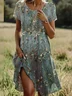Vintage Crew Neck Floral Dress With No