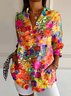 Women's Long Sleeve Shirt Spring/Fall As Picture Floral Buckle Shirt Collar Daily Going Out Casual Top