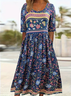 Women's Floral Print Casual Crew Neck Dress