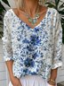 Loose Casual Gradient Pattern V Neck T-Shirt