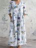 V Neck Floral Jersey Casual Dress