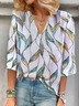 Women's Floral Print V-Neck Casual Blouse