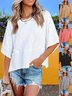 Women's Half Sleeve T-shirt Summer White Plain Split Joint Crew Neck Daily Going Out Casual Top