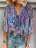 Women's Floral Print V-Neck Casual Blouse