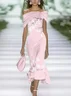 Women's Cap Sleeve Summer Pink Floral Printing Cold Shoulder Daily Going Out Vintage Maxi H-Line Dress