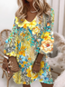 Casual Lace Sleeve V-Neck Printed Dress