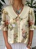 Casual Floral Loose Shawl Collar Shirt