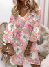 Loose Floral Vintage V Neck Dress