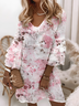 Vintage Floral Cotton V Neck Dress